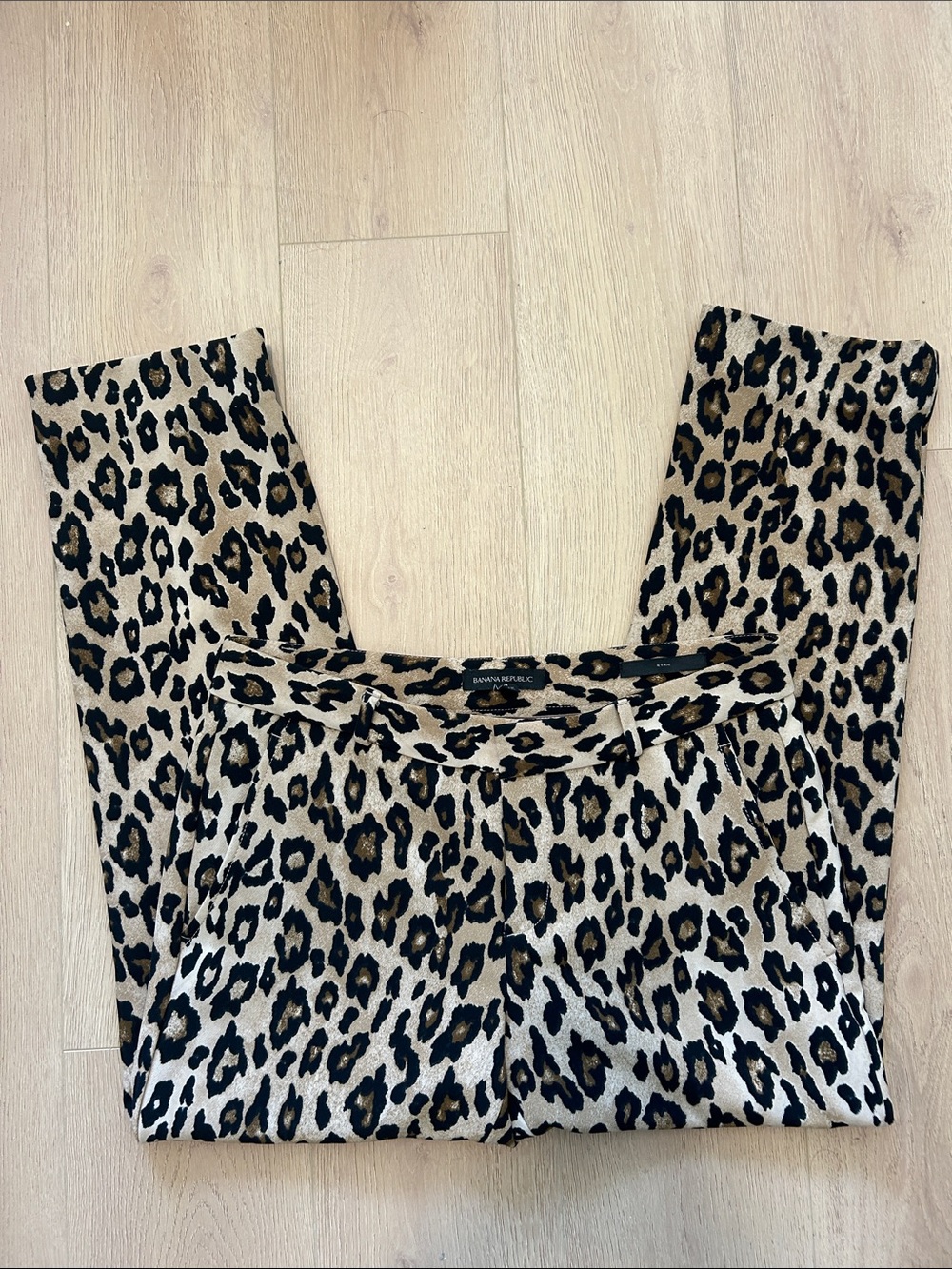 Banana Republic Leopard Print Slim Trouser Pants - Black & Tan